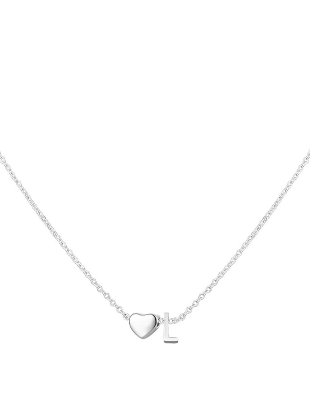 Heart & 'L' Initial Silver Necklace - Women Jewelry